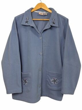 Simply Basic Dusty Blue Fleece Button Front Shacket Size L